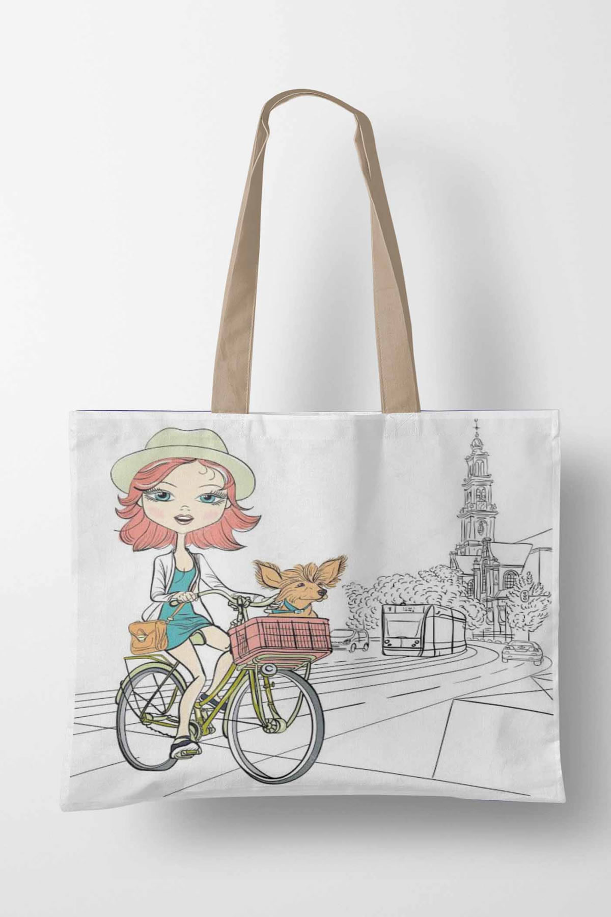 Plaj Ve Alışveriş Çantası bisikletli kız