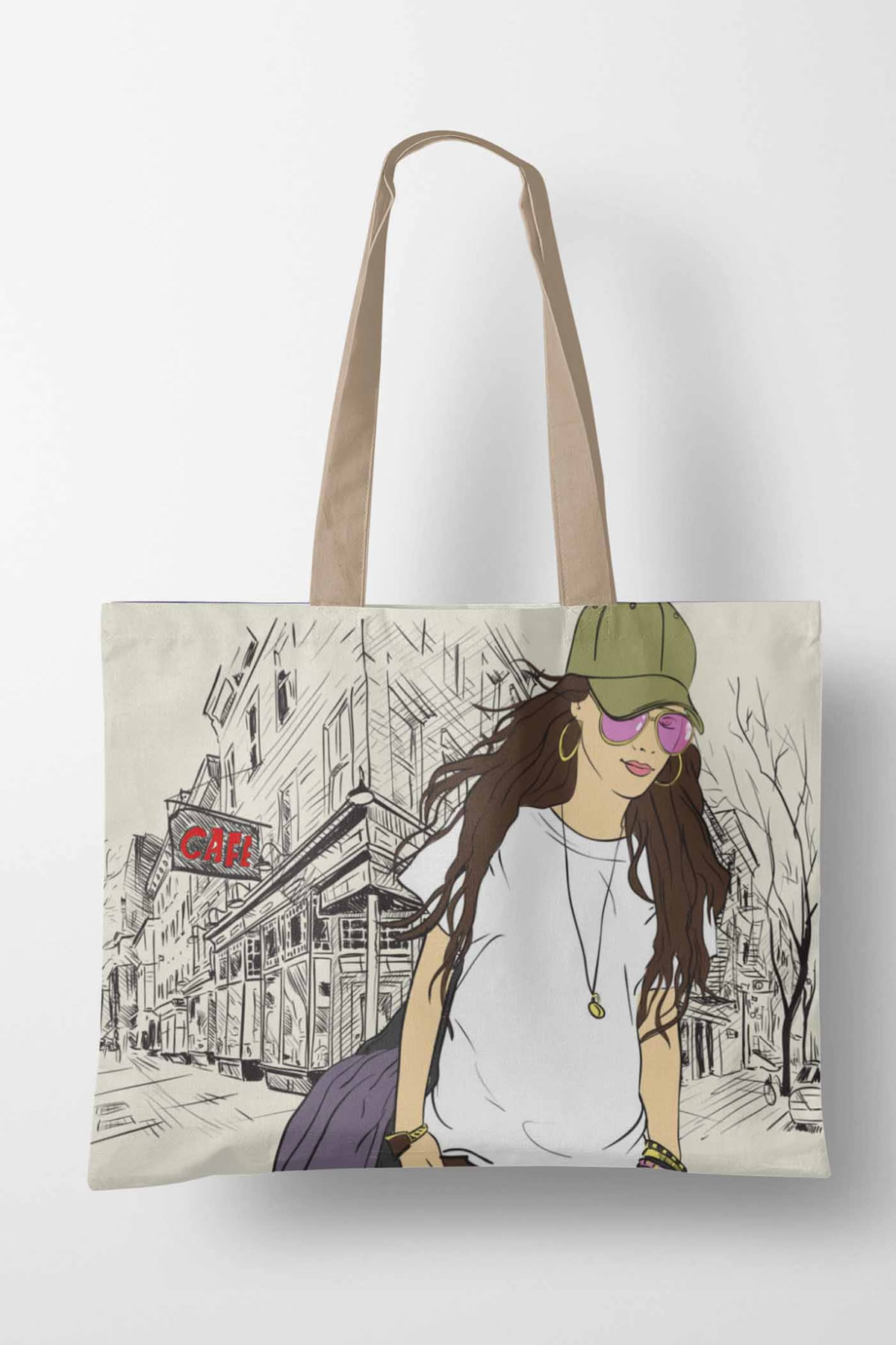 Plaj Ve Alışveriş Çantası Şapkalı kız